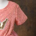 Kid Girl Crown Embroidered Sequined Mesh Splice Short-sleeve Princess Party Dress Pink