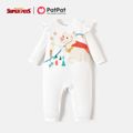 Super Pets Baby Boy/Girl Ruffle Long-sleeve Allover Print Jumpsuit White