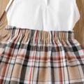 2pcs Toddler Girl Lapel Collar Sleeveless White Tee and Plaid Shorts Set White