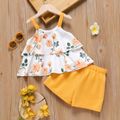 Conjunto de 2 peças de camisola em camadas com estampa floral de menina infantil e shorts amarelos gengibre-2