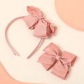 2-pack Ribbed Bow Hair Hoop and Hair Clip Set for Girls Rose Gold