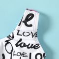 2pcs Baby Girl Allover Love Heart & Letter Print Swimsuit BlackandWhite
