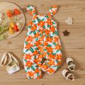 Baby Girl Button Front Allover Floral Print Ruffle Trim Overalls Orange image 2