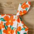 Baby Girl Button Front Allover Floral Print Ruffle Trim Overalls Orange