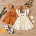 100% Cotton Baby Girl Floral Embroidered Solid Swiss Dot Ruffle Trim Sleeveless Dress BlanchedAlmond image 2