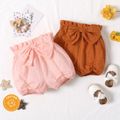 100% Cotton Baby Girl Solid Bow Front Swiss Dot Shorts Pink