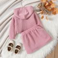 2pcs Toddler Girl Cable Knit Textured Hooded Sweatshirt and Pink Skirt Set Pink