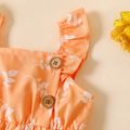 Baby-Knopf-Design Allover-Overall-Shorts mit Blumendruck braun