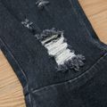 Kinder Damen Unifarben Ausgestellter Kragen Jeans schwarz image 4