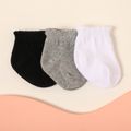 3-pairs Baby Ruched Trim Solid Socks Color-A