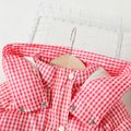 Toddler Girl Plaid Button Design Hooded Puffer Coat Red image 2
