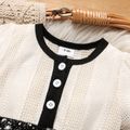 Baby Girl Button Front Textured Short-sleeve Spliced Starry Mesh Romper BlackandWhite
