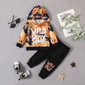 2pcs Baby Boy Letter Print Dyed Long-sleeve Hoodie and Joggers Pants Set Color block
