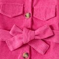 Baby Girl Hot Pink Single Breasted Belted Long-sleeve Corduroy Overcoat Hot Pink