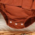 100% Cotton Baby Girl Letter Embroidered Waffle Spliced Ruffle Trim Layered Romper Brown