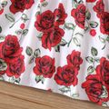 2pcs Baby Girl Red Long-sleeve Faux-two Ruffle Trim Allover Rose Floral Print Dress with Headband Set Red image 4