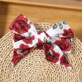 2pcs Baby Girl Red Long-sleeve Faux-two Ruffle Trim Allover Rose Floral Print Dress with Headband Set Red image 5