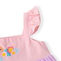 PAW Patrol Toddler Girl 100% Cotton Floral Print Colorblock Flutter-sleeve Dress pinkpurple