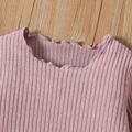 Toddler Girl Solid Color Lettuce Trim Ribbed Long-sleeve Tee Purple image 4