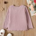 Toddler Girl Solid Color Lettuce Trim Ribbed Long-sleeve Tee Purple image 3