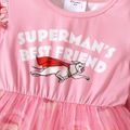 Super Pets Toddler Girl Letter Print Ruffled Mesh Design Long-sleeve Pink Dress Pink