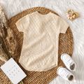 Baby Girl Button Front Solid Eyelet Knit Short-sleeve Romper Beige