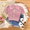 Baby Girl Solid Short-sleeve Eyelet Knit Button Front Cardigan Pink
