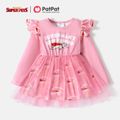 Super Pets Toddler Girl Letter Print Ruffled Mesh Design Long-sleeve Pink Dress Pink image 1