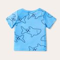 3-Pack Baby Boy 100% Cotton Cartoon Shark & Letter Print Tank Romper and Short-sleeve Tee with Striped Shorts Set ColorBlock image 4