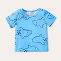 3-Pack Baby Boy 100% Cotton Cartoon Shark & Letter Print Tank Romper and Short-sleeve Tee with Striped Shorts Set ColorBlock
