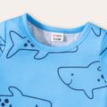 3-Pack Baby Boy 100% Cotton Cartoon Shark & Letter Print Tank Romper and Short-sleeve Tee with Striped Shorts Set ColorBlock image 3