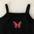 2pcs Baby Girl 95% Cotton Short-sleeve Ruffle Trim Cardigan Butterfly Print Cami Dress Set Color block