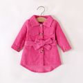 Baby Girl Hot Pink Single Breasted Belted Long-sleeve Corduroy Overcoat Hot Pink