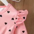 2pcs Kid Girl Heart Print Ruffled Bowknot Design Long-sleeve High Low Tee and Black Leggings Set Pink