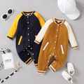 Baby Boy Colorblock Raglan-sleeve Snap Jumpsuit Brown image 2