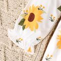 2pcs Baby Girl 100% Cotton Bow Front Tank Crop Top and Allover Sunflower Floral Print Long-sleeve Dress Set Yellow