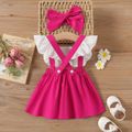 2pcs Baby Girl Letter Print Colorblock Ruffle Trim Cut Out Overall Dress with Headband Set Color block