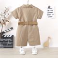Baby Boy/Girl 95% Cotton Short-sleeve Button Front Belted Overalls Shorts Almond Beige image 2