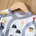 2pcs Toddler Boy Vehicle Print Pullover Sweatshirt and Number Print Grey Pants Set flowergrey image 3