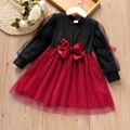 Toddler Girl Bowknot Glitter Design Mesh Splice Long-sleeve Dress Black image 2