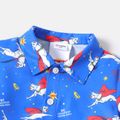 Super Pets 2pcs Toddler Boy Allover Print Lapel Collar Long-sleeve Shirt and Letter Print Pants Set Blue image 2
