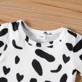 2pcs Baby Girl Cow Print Short-sleeve T-shirt and Denim Bell Bottom Overalls Set Pink image 3