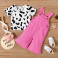 2pcs Baby Girl Cow Print Short-sleeve T-shirt and Denim Bell Bottom Overalls Set Pink image 1