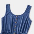 Family Matching Button Front Blue Tank Dresses and Striped Short-sleeve T-shirts Sets Blue