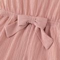 Kid Girl Solid Color Bowknot Design Crepe Short-sleeve Rompers Pink