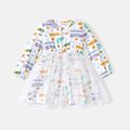 Super Pets Toddler Girl Letter Allover Print Mesh Design Long-sleeve Dress White image 2