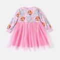باو باترول طفل فتاة الأزهار طباعة شبكة تصميم فستان طويل الأكمام وردي فاتح image 3