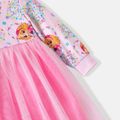 باو باترول طفل فتاة الأزهار طباعة شبكة تصميم فستان طويل الأكمام وردي فاتح image 5