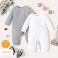 2-Pack Baby Boy Cotton Long-sleeve Solid Rib Knit Jumpsuits Set ColorBlock