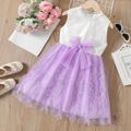 Kid Girl 100% Cotton Lace Tulle Splice Bowknot Design Sleeveless Princess Party Dress White